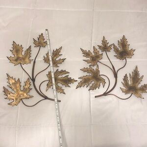 Vintage brutalist handmade copper and brass maple leaf wall hanging sculptures